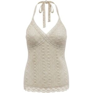 Vanity Crochet Halter Top Womens Small Cream Y2K Boho Festival Lace Trim